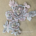 Tessuto di fiori fatti a mano in maglia di poliestere a fiori rosa blu